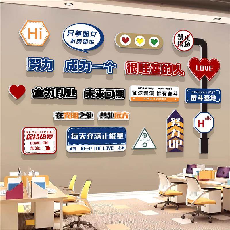 。企业文化墙装饰办公室氛围布置挂画公司进门形象标语设计背景墙