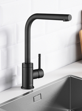 摩恩水槽冷热水铜体龙头全铜直角厨房洗菜盆黑色水龙头GN60400BL