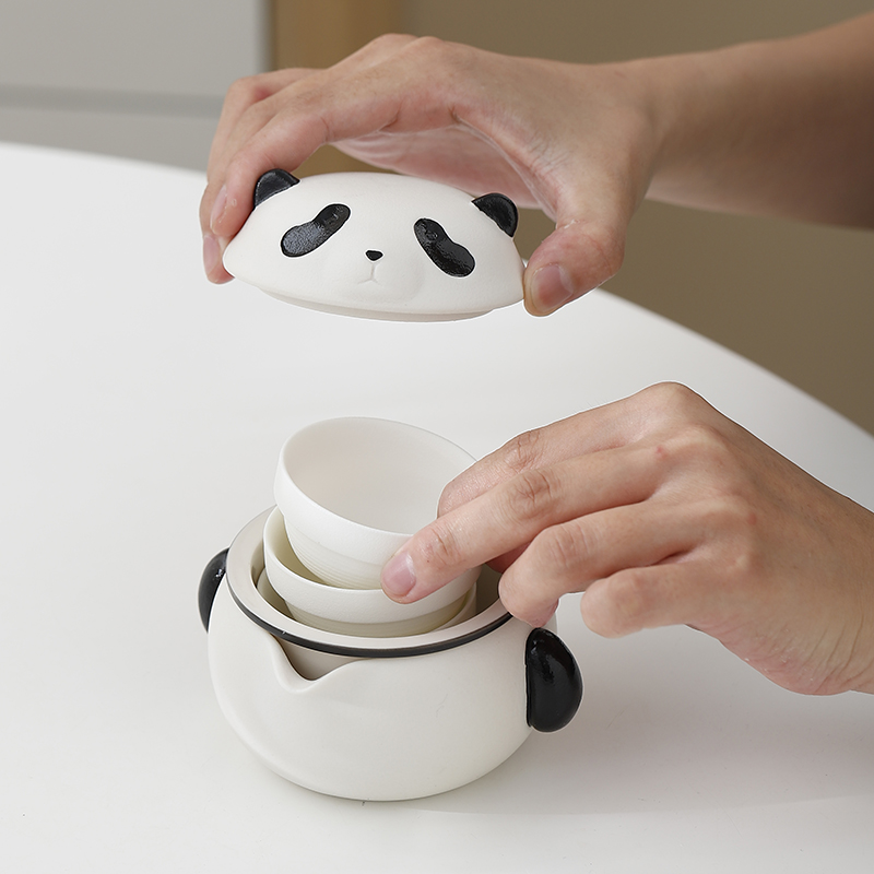 熊猫快客杯便携旅行茶具一壶三杯