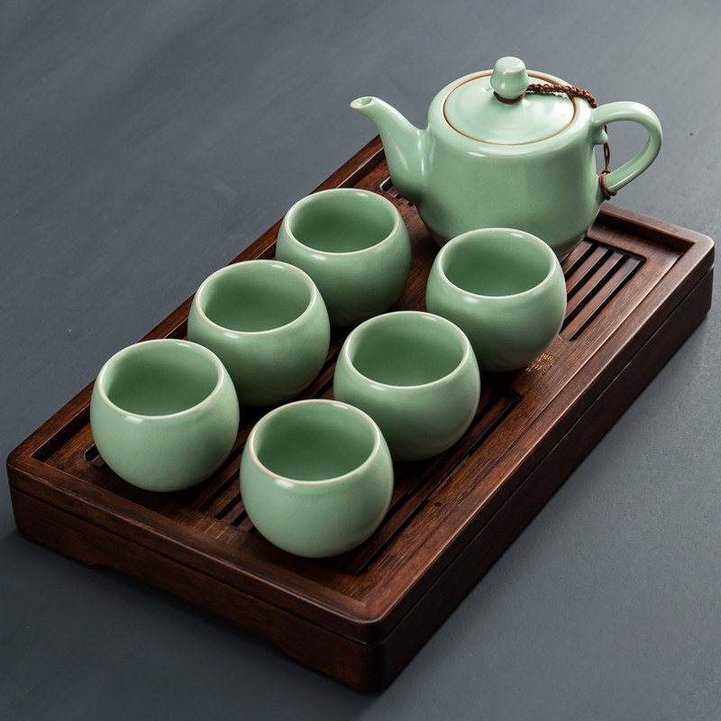 汝窑茶具套装开片汝瓷整套简约陶瓷功夫茶具冰裂家用办公茶壶大号