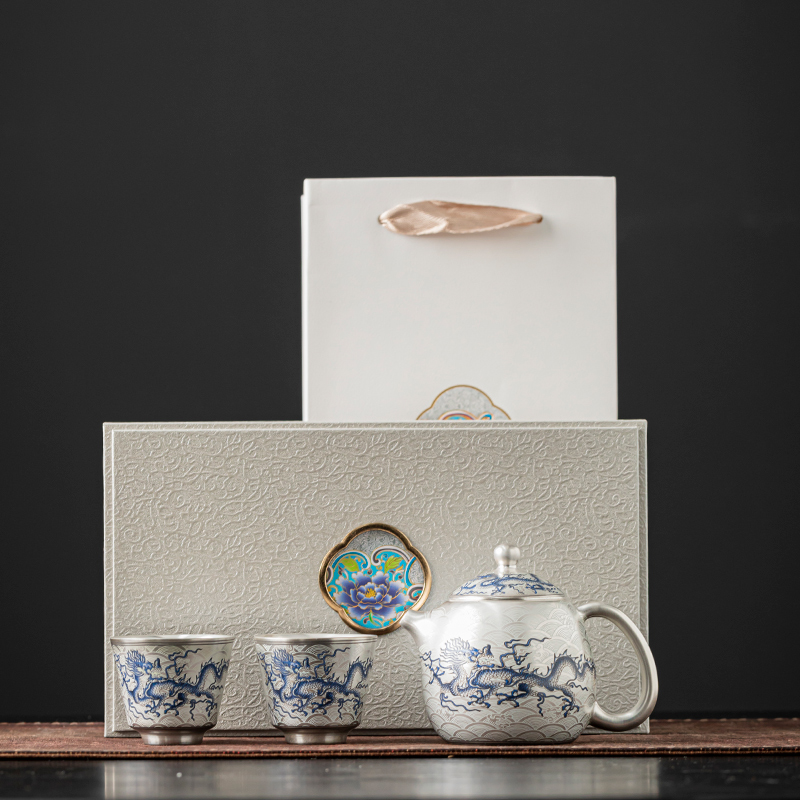 手工鎏银茶具套装便携商务礼品