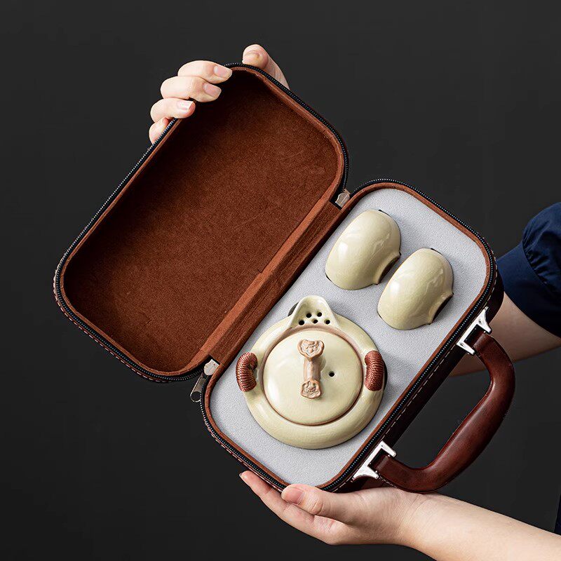 便携式快客杯简易功夫泡茶壶茶杯汝窑一壶二杯单个人旅行茶具套装