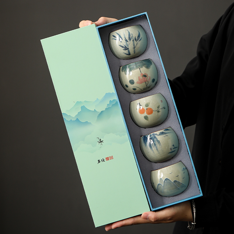 国潮手绘文创礼物茶杯酒杯礼盒套组父亲节生日送长辈老师伴手礼品