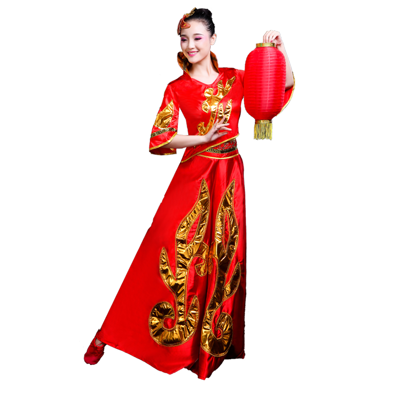 中国风秧歌服演出服红色新款成人女喜庆立领灯笼舞广场舞舞蹈服装