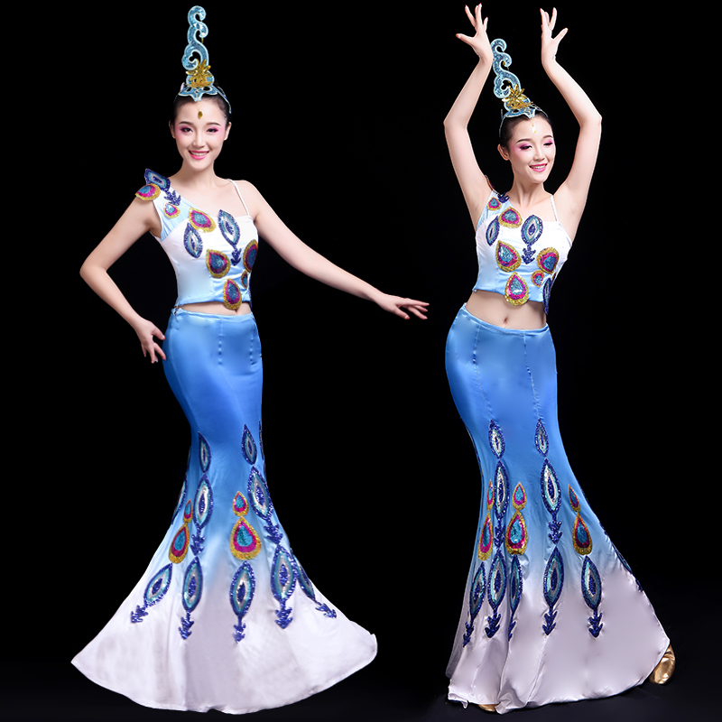 傣族舞蹈服女艺考演出服鱼尾裙