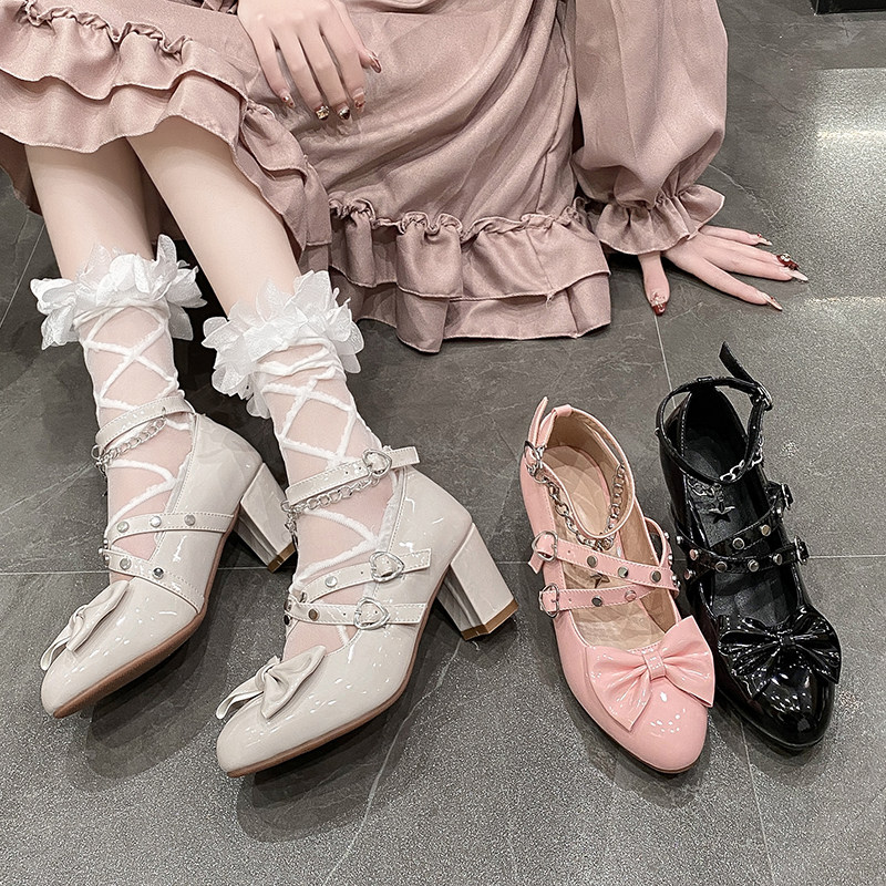 女童公主鞋新款儿童表演鞋Lolita高跟鞋女孩洛丽塔四季鞋小皮鞋女