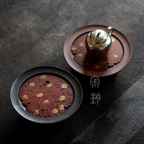 中式陶瓷三足壶承茶托手作点金储水小茶盘干泡高足迷你干泡盘托盘