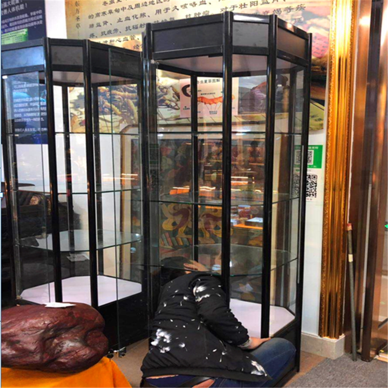 移动八角展示柜展会透明中岛柜珠宝摆件透明展柜名酒红酒收纳柜子