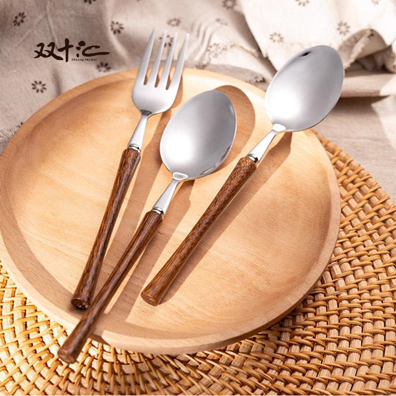 鸡翅木勺子家用汤勺高档颜值304不锈钢儿童刀叉餐勺调羹吃饭勺,餐饮具,西餐餐具套装,淘宝优惠券,粉丝福利购,淘宝优惠卷