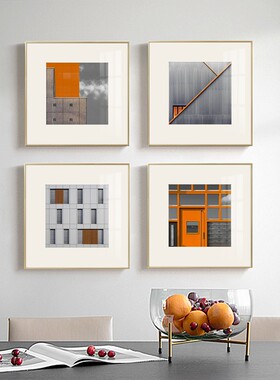 橙色建筑装饰画背景墙工业风暖色调组合展厅民宿客厅现代简约挂画