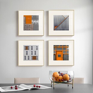 橙色建筑装饰画背景墙工业风暖色调组合展厅民宿客厅现代简约挂画