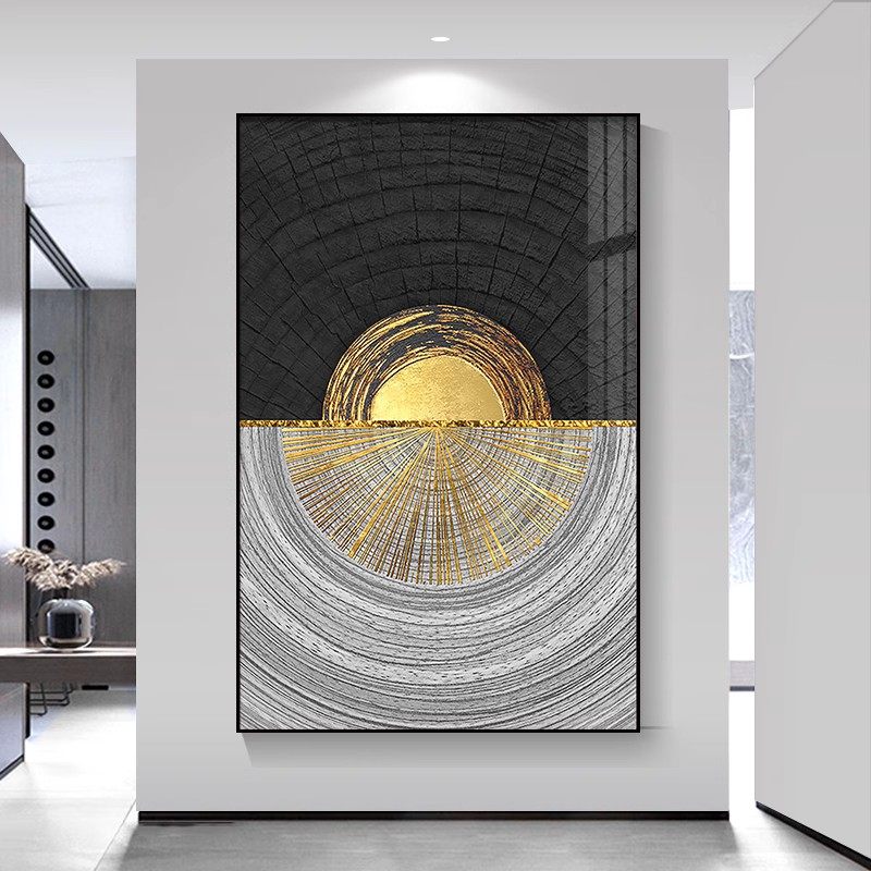 现代简约艺术黑白年轮玄关装饰画竖版大气样板房北欧风格轻奢挂画