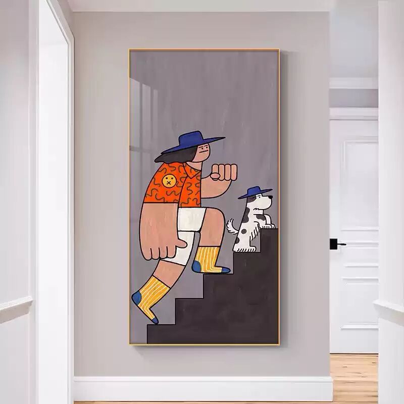 步步高升入户玄关装饰画竖版创意抽象励志人物壁画客厅挂画正对门