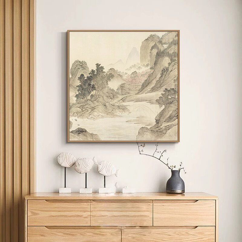 新中式装饰画客厅山水轻奢湖山水墨禅意餐厅卧室国画书房挂画壁画