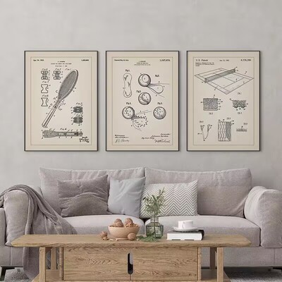 复古工业风网球拍海报装饰画