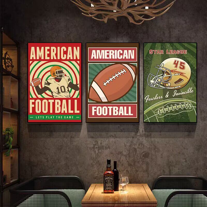 复古球类棒橄榄网球运动工业风酒吧餐厅儿童房装饰挂画工作室壁画