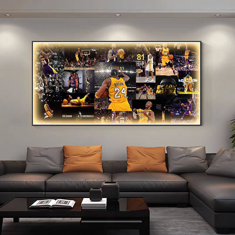 NBA球星科比乔丹挂画男孩房间卧室床头装饰灯画led篮球儿童房壁画
