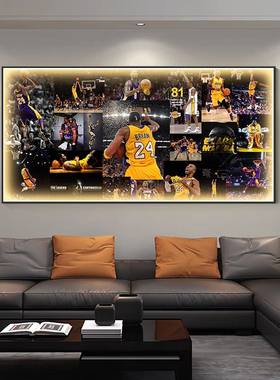 NBA球星科比乔丹挂画男孩房间卧室床头装饰灯画led篮球儿童房壁画