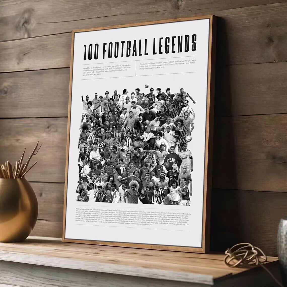 足球明星装饰画梅西法切蒂贝利马拉多纳罗纳尔多C罗卡卡黑白挂画