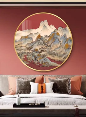 千里仙图山玄关灯圆形装饰画新中式客厅禅意山水书房挂画餐厅壁画