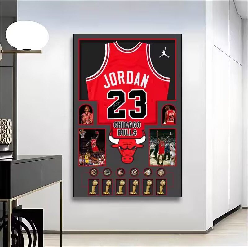NBA乔丹球衣装裱挂画詹姆斯科比欧文库里玄关卧室书房篮球主题