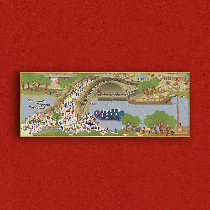 新版kaws潮代清明上河图装饰画现代潮流艺术油画布客厅卧室书房