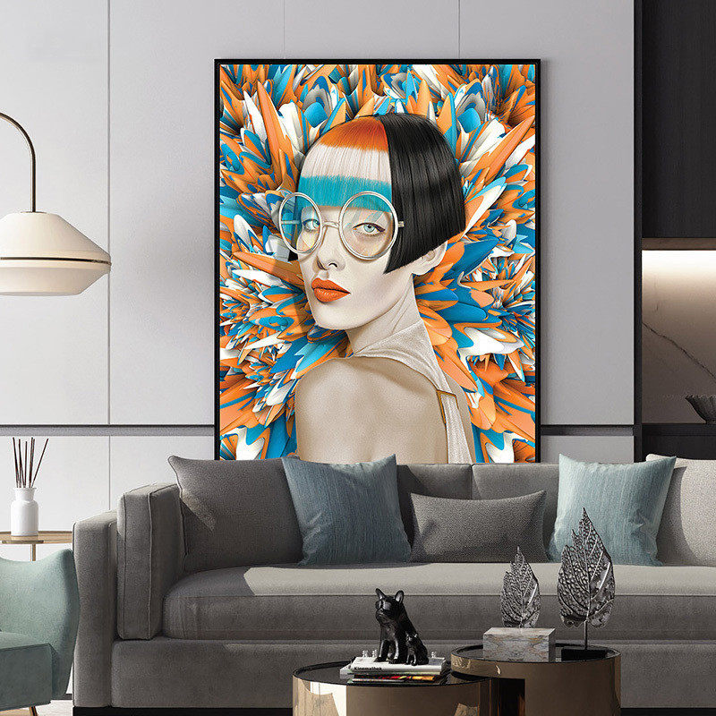 现代时尚美女人物装饰画展厅样板房个性竖版大尺寸挂画艺术玄关画