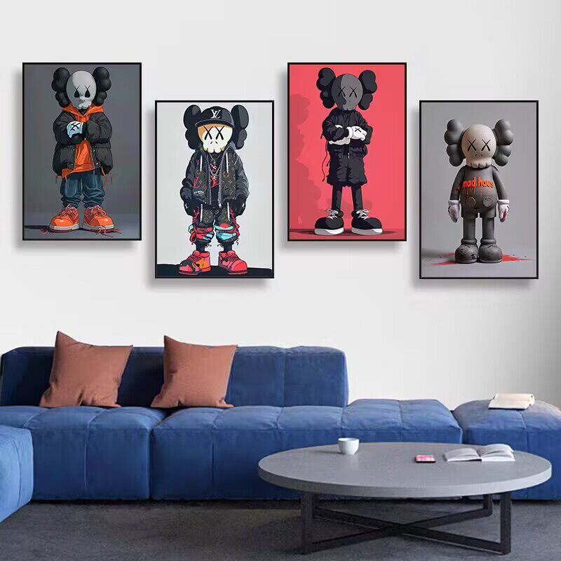 kaws主题暴力熊装饰画卡通创意潮玩店挂画潮流电竞房客厅时尚壁画