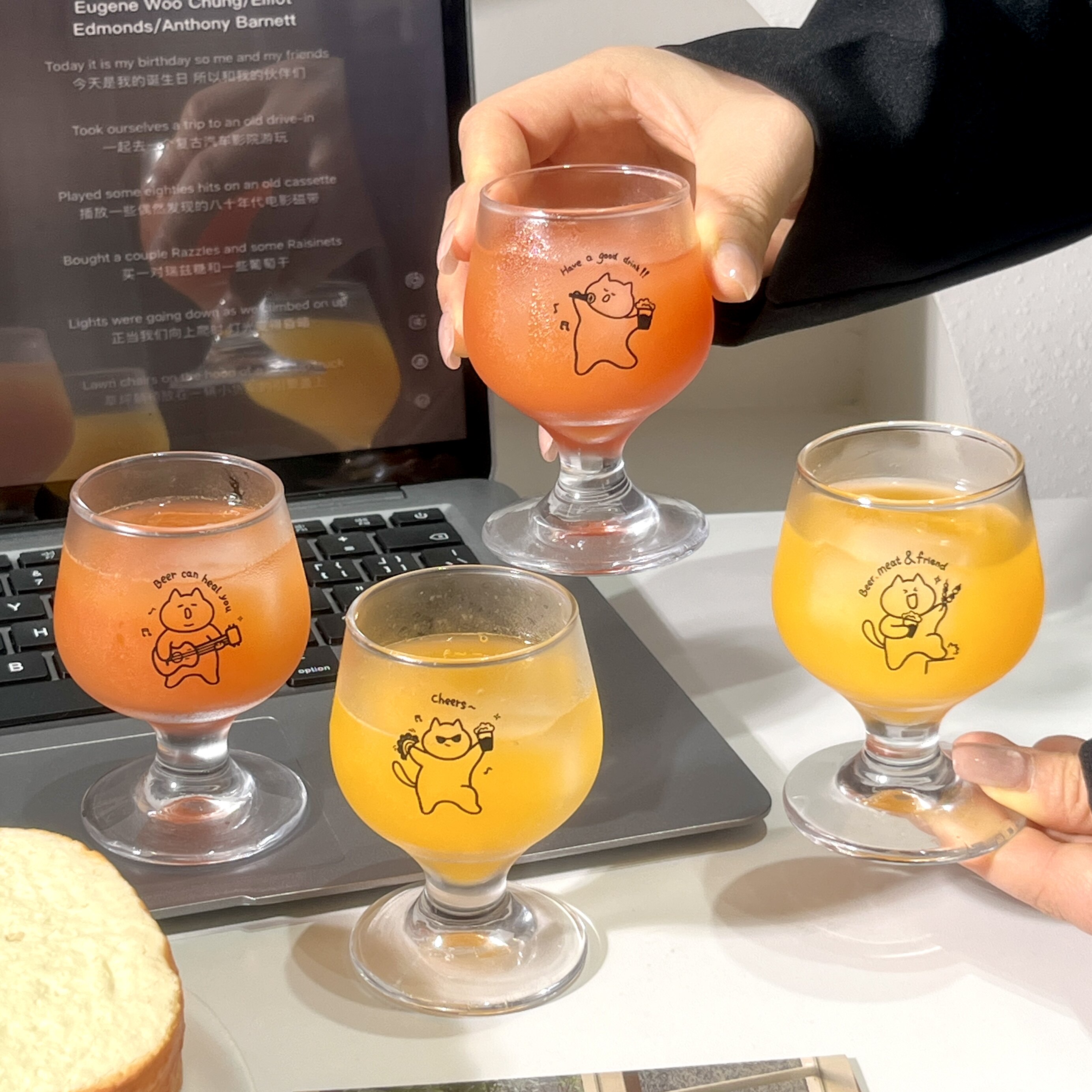 4只装ins原创矮脚玻璃杯可爱小猫