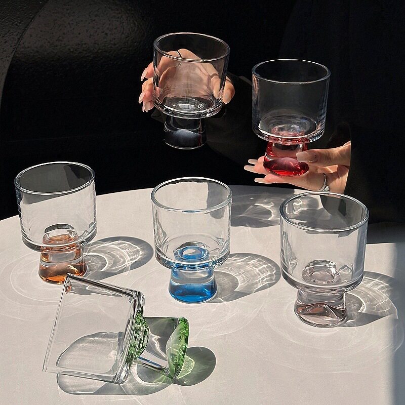 高颜值玻璃杯饮料果汁杯喝水杯子ins风设计小众高脚甜品杯咖啡杯