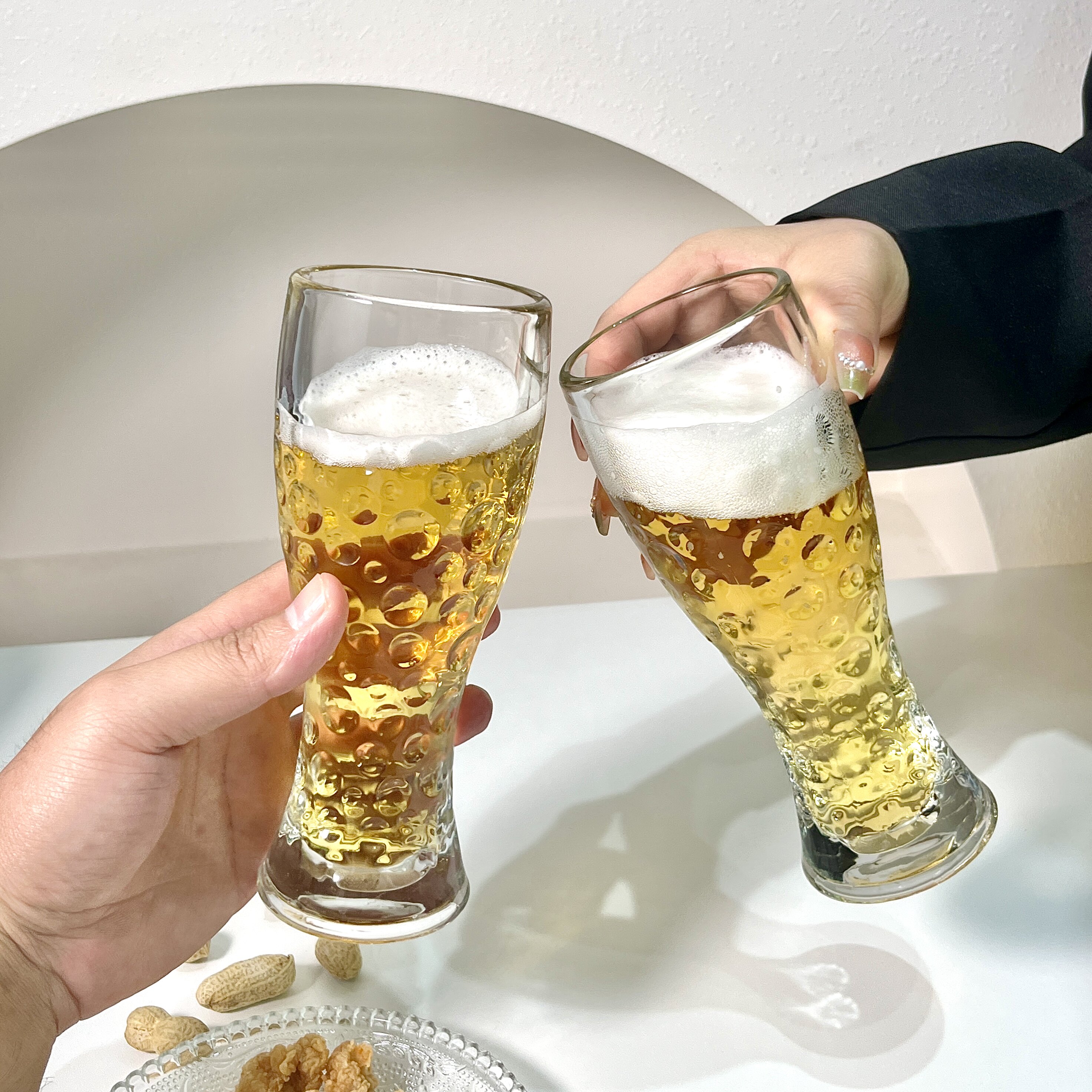2只装玻璃啤酒杯创意波点杯