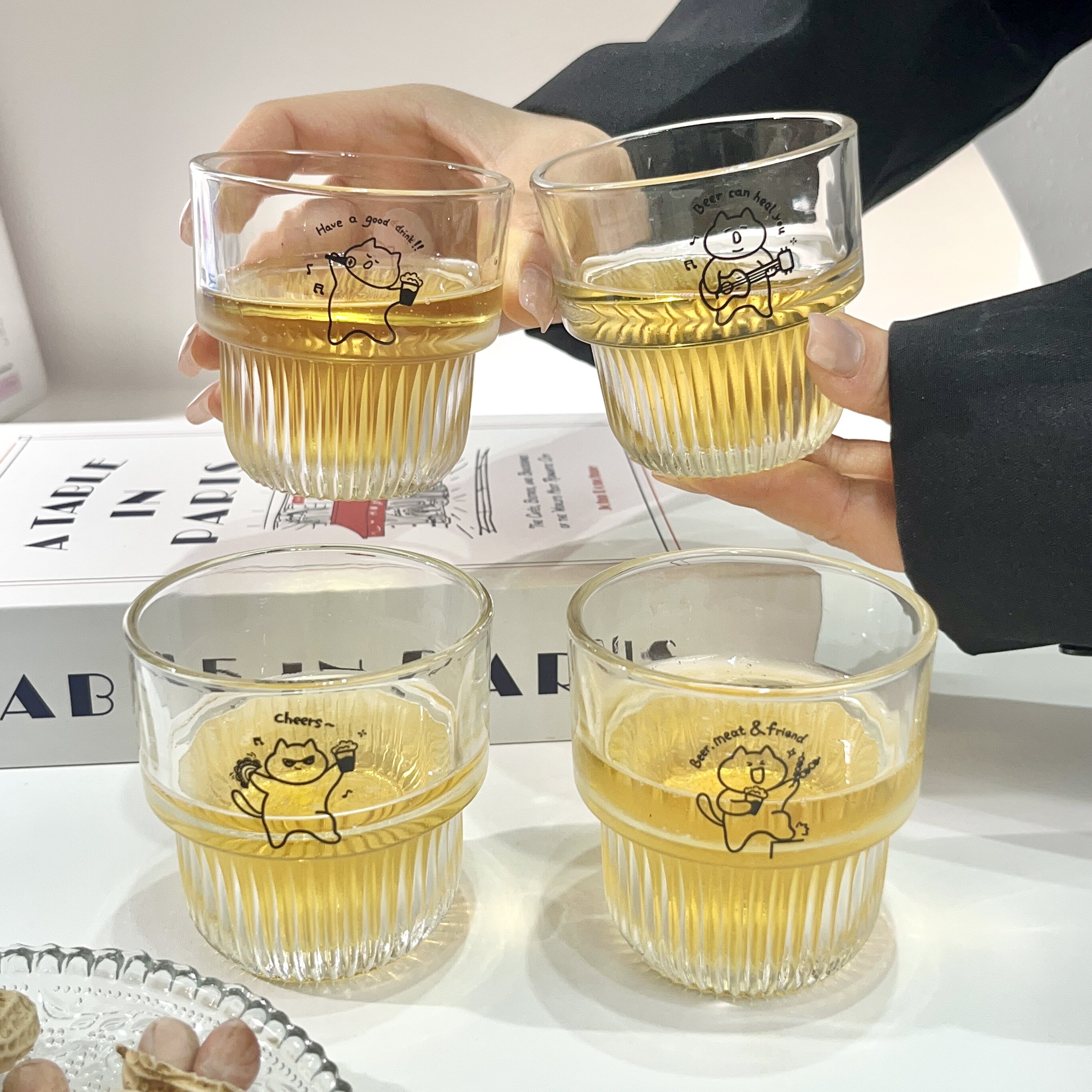 4只装原创个性小猫条纹玻璃杯