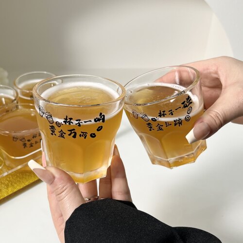 原创文案玻璃杯钢化八角啤酒杯