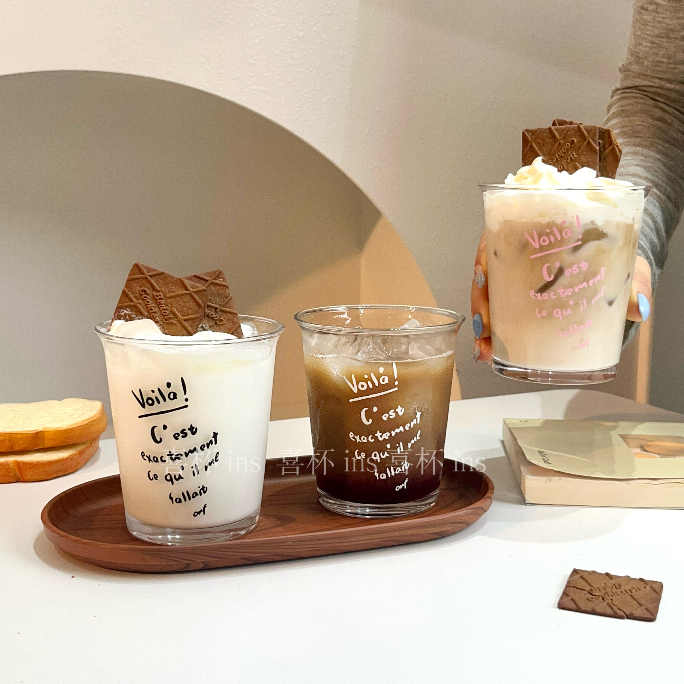 ins字母宽口玻璃咖啡杯