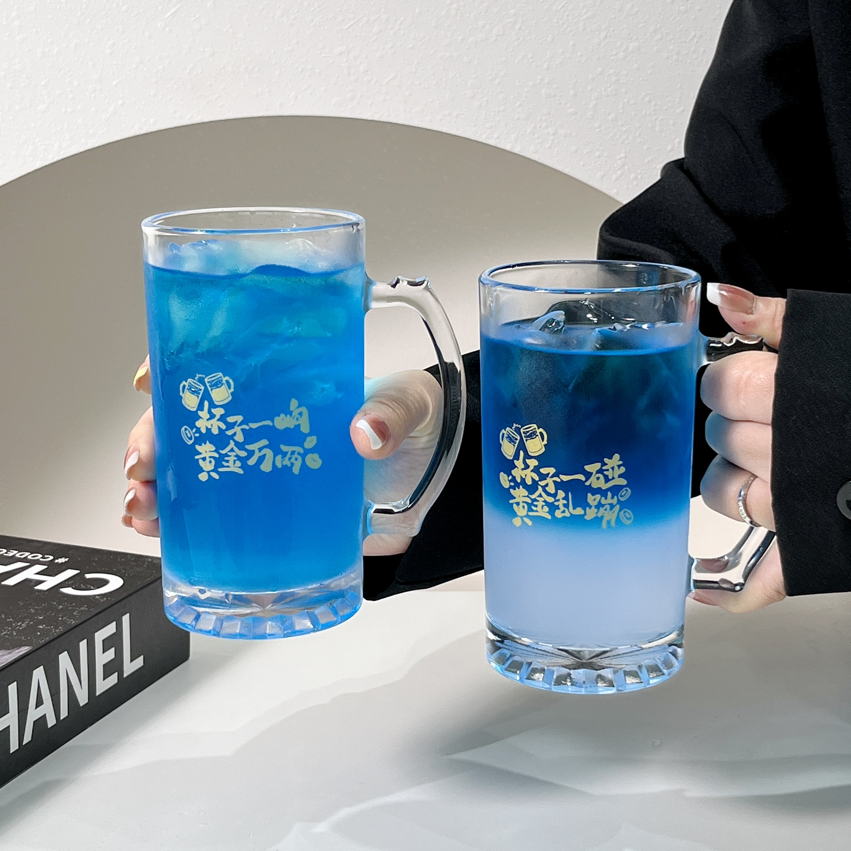 原创文字个性扎啤杯果汁饮品玻璃杯大容量家用精酿啤酒杯带把商用