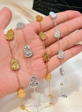 新品送女生s925纯银重工碎冰冰葫芦波光粼粼手链厚镀22k保色