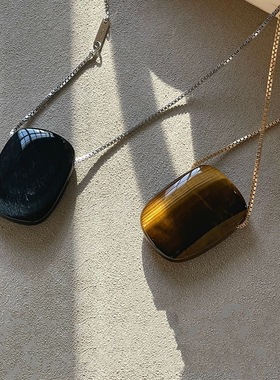 虎眼石黑曜石长款项链秋冬素链轻奢感毛衣链吊坠女款2025新款