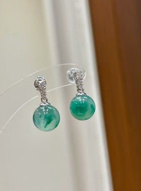 纯银s925非洲精品翠耳环中国风独龙玉圆珠耳饰小众感精致轻奢