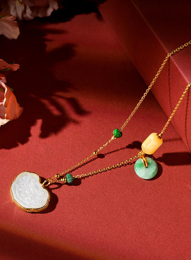 和田白玉如意吊坠项链女纯银18K金小众设计感中国风diy锁骨