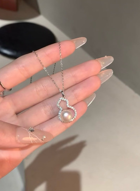 气质镶钻镂空葫芦珍珠吊坠项链女s925纯银小众轻奢感锁骨链