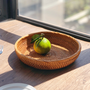 越南藤编托盘水果盘藤篮手工编织早餐篮日式竹编面包筐点心篮子