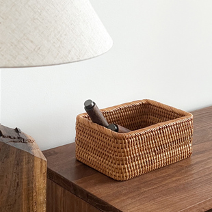 越南秋藤编手工收纳筐桌面杂物编制篮子长方形玩具零食衣服整理盒