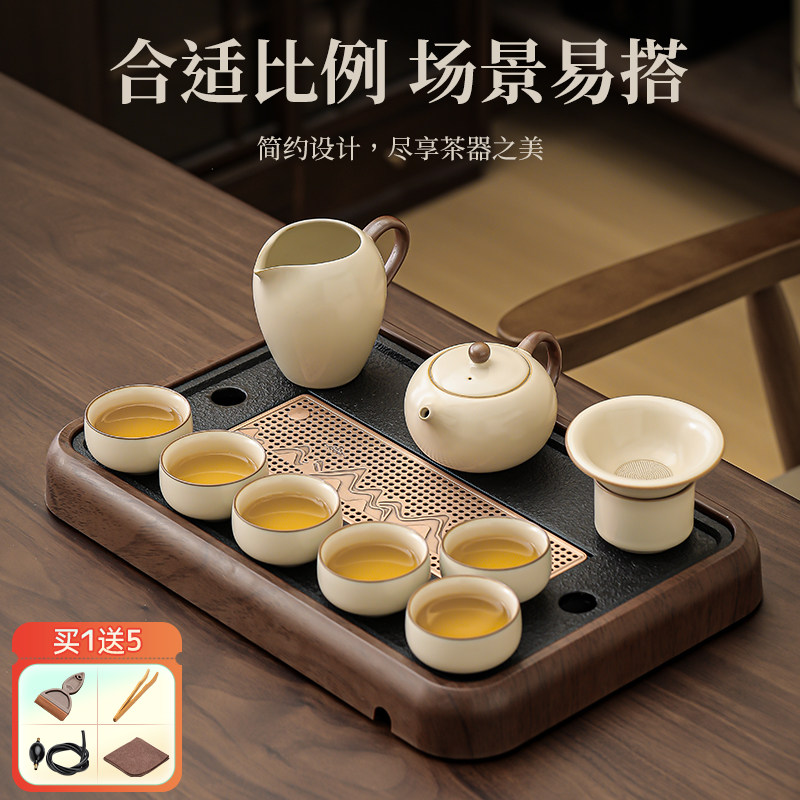中国风新款汝窑功夫茶具套装家用茶盘办公室喝茶泡茶盖碗茶壶茶杯