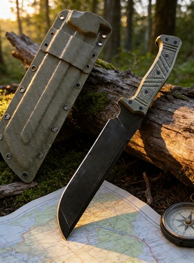 户外生存刀不锈钢阔腿刀木柄野营刀具便携式斩骨刀开山路防身刀具