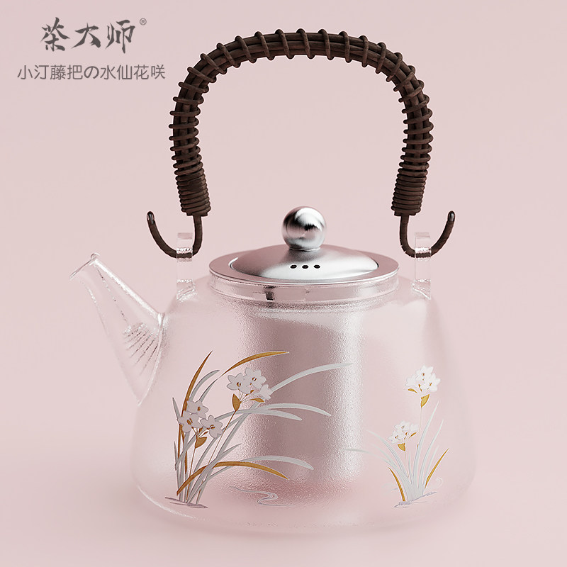 台湾莺歌镇龟鸟烧の水仙花咲小汀玻璃茶壶花茶壶煮茶壶功夫茶泡茶