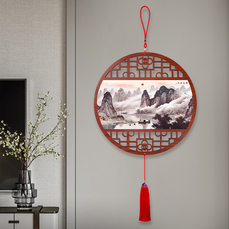 山水国画客厅中国结挂饰