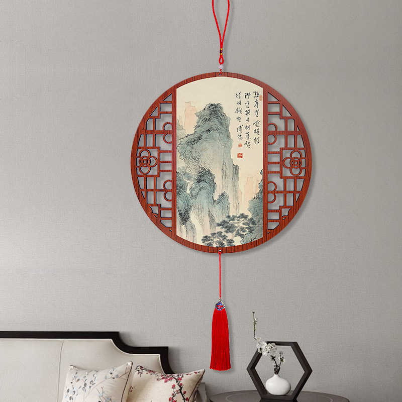 复古山水国画挂画入户门挂件玄关客厅过道中国结挂饰餐厅走廊挂画