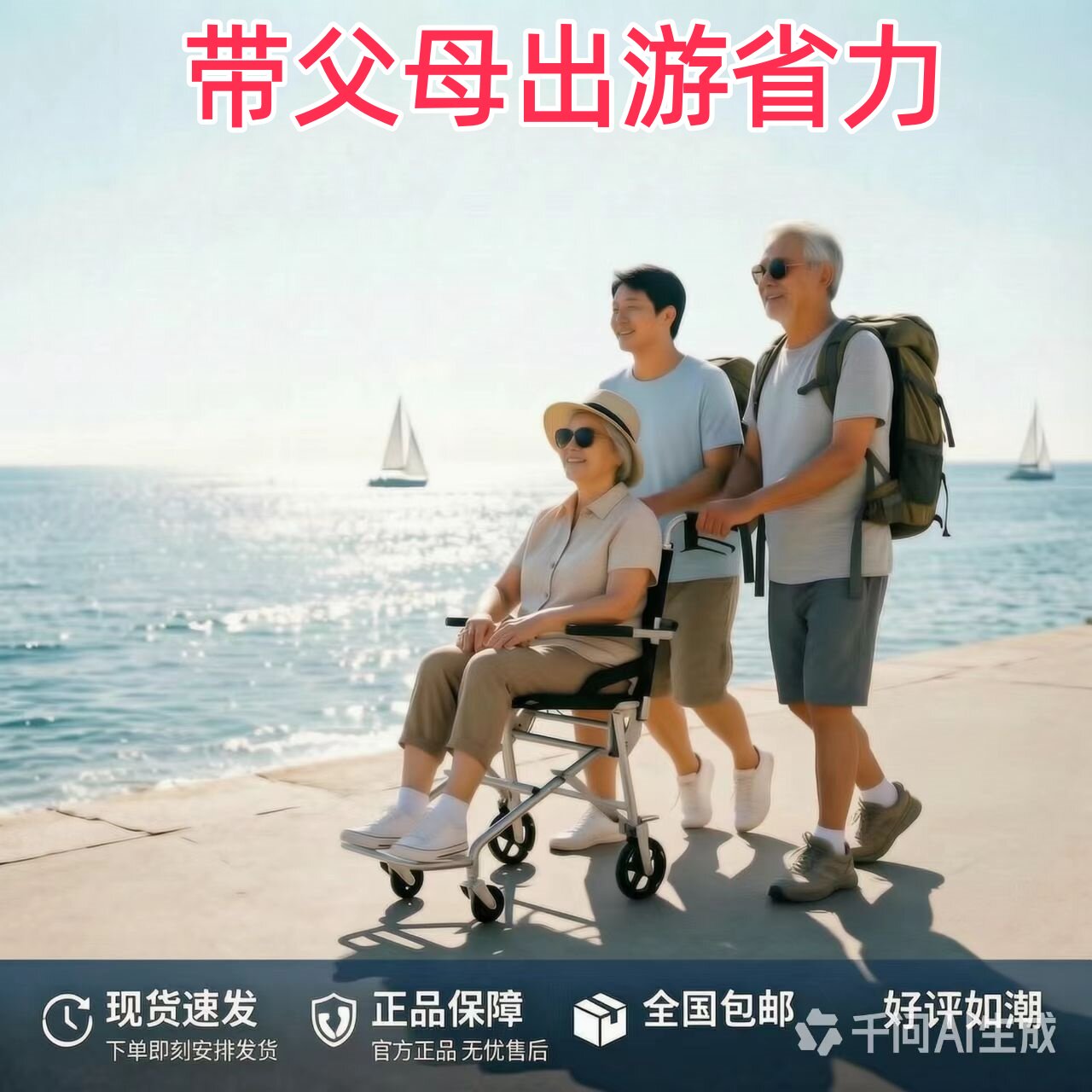 蓝猫轻便折叠老年出行四轮推车