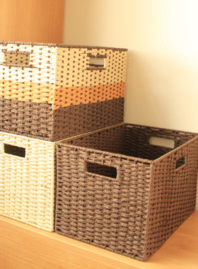 日式储物盒编织非草编藤编筐玩具书本车载收纳箱客厅杂物收纳盒大