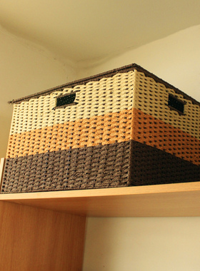 柜子顶部收纳箱带盖子仿藤编收纳篮整理衣服零食筐编织收纳盒遮丑